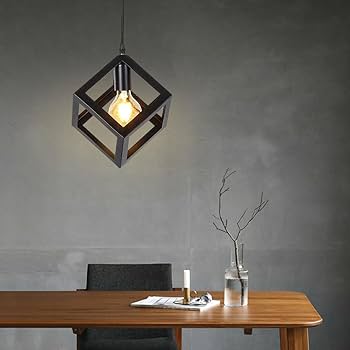 1 Pack Square Matte Black Pendant Light